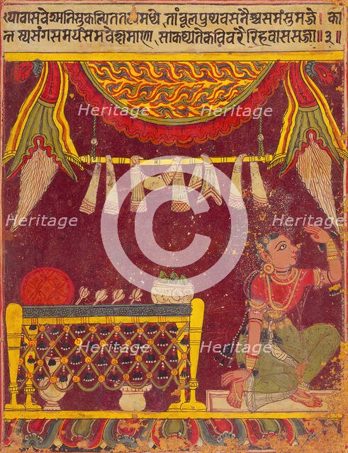 Expectant Heroine (Vasasajja), Nayika Painting Appended to a Ragamala (Garland of Melodies), c1650. Creator: Unknown.