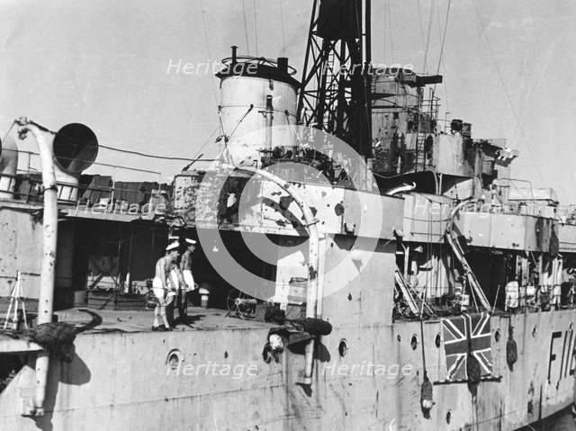 HMS Amethyst, after action on the Yangtze River, 20th April 1949. Artist: Unknown
