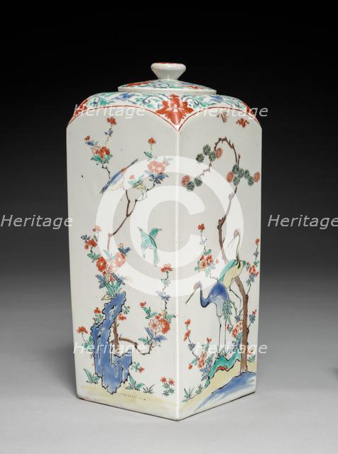 Square Jar with Birds in a Flowering Landscape, late 1600s. Creator: Unknown.