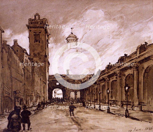 Royal Exchange Fire, London, 1838. Artist: Anon