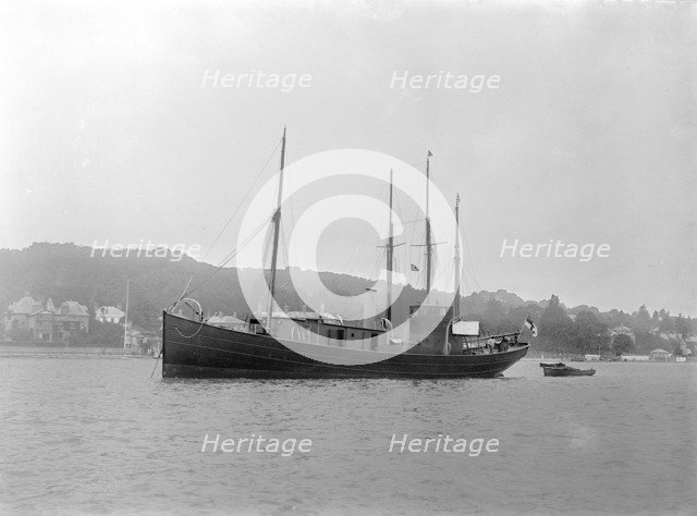 The motor yacht 'Pleosaurus' at anchor, 1922. Creator: Kirk & Sons of Cowes.