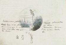 Roundel with Bird in a Landscape and Small Sketches, ca. 1785-90. Creator: Anon.