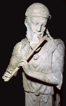 Marble herm: satyr playing the plagiaulos / flute, Lazio, Rome, Italy, 1st Century. Artist: Unknown