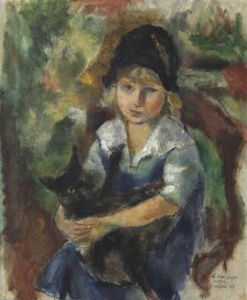 Little Girl with a Cat (Portrait of Ruth Wood-Gaylor), 1917. Creator: Pascin, Jules (1885-1930).