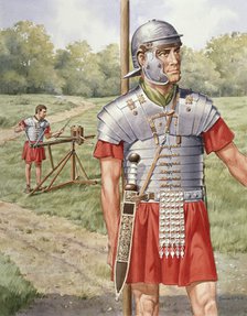 Roman soldier in armour. Artist: Derek Lucas