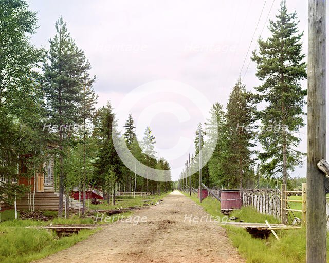 Factory lane and school, Kovzha [Russian Empire], 1909. Creator: Sergey Mikhaylovich Prokudin-Gorsky.