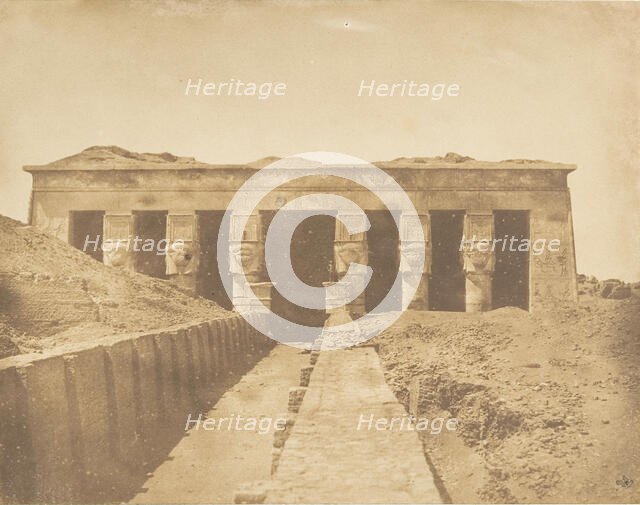 Façade du Temple d'Athor à Dendérah (Tentyris), 1849-50. Creator: Maxime du Camp.