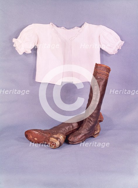 King Charles I's buskin boots of embroidered leather and shirt, c1630. Artist: Unknown