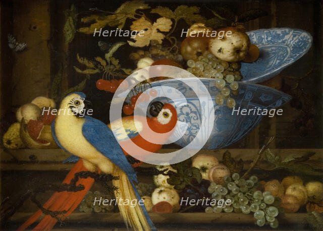 Fruit Still Life with Two Parrots, 1623. Creator: Balthasar van der Ast.