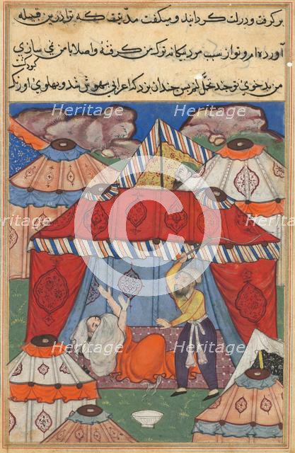 Page from Tales of a Parrot (Tuti-nama): Twenty-fourth night: The disguised Arab..., c. 1560. Creator: Unknown.