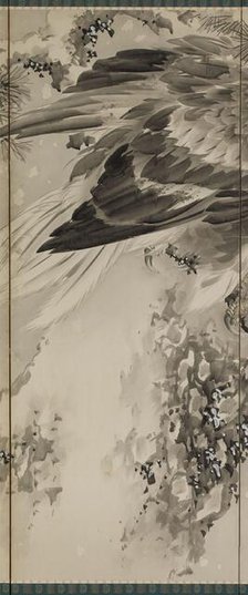 Eagle on a snowy pine, c.1850. Creator: Kishi Renzan.