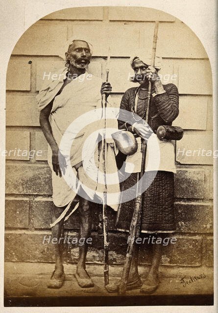 Oude, India: two men holding long sticks, c1860. Creator: Unknown.