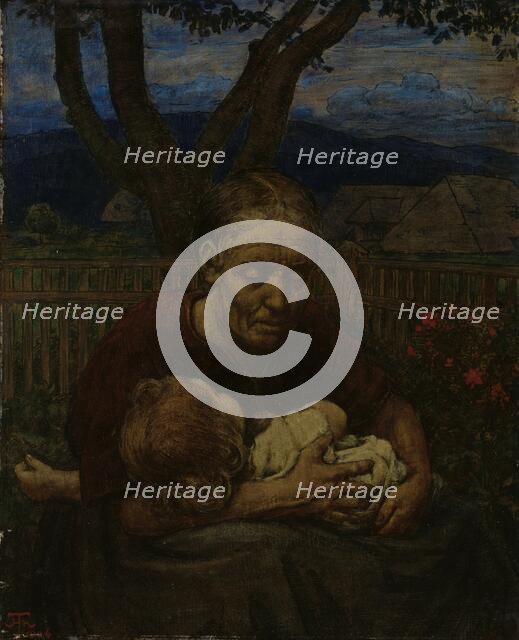 Mother and Child in a garden, 1850-1924. Creator: Hans Thoma.