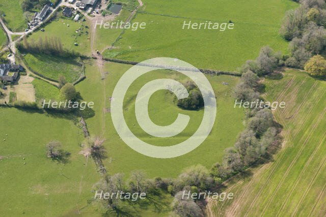 The earthwork remains of Newton Tump, a medieval motte and bailey, Herefordshire, 2016. Creator: Damian Grady.