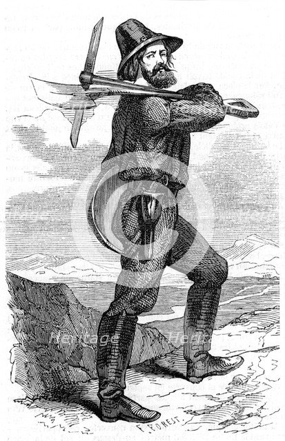 Mining prospector in the Californian gold fields, 1853. Artist: Unknown