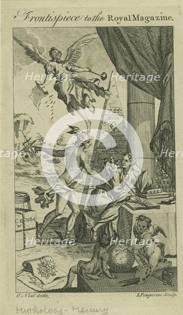 Eighteenth-century allegorical depiction of the purpose and content of the "Royal Magazine", c1760. Creator: Ignace Fougeron.