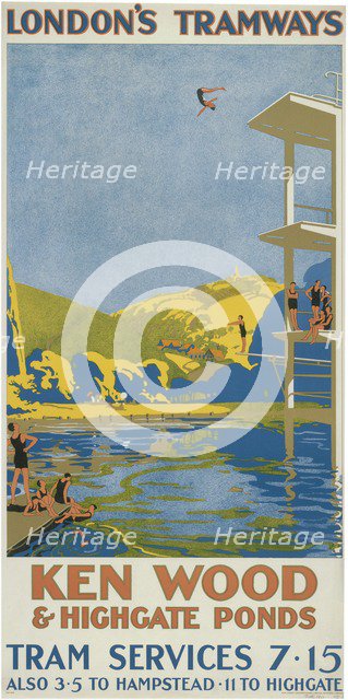 'Kenwood and Highgate Ponds', London County Council (LCC) Tramways poster, 1927. Artist: Van Jones