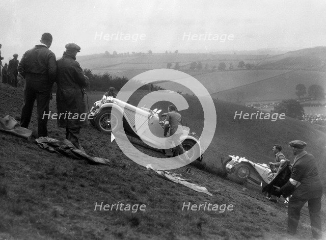 Singer and Riley Imp of B Bira competing in the MG Car Club Rushmere Hillclimb, Shropshire, 1935. Artist: Bill Brunell.