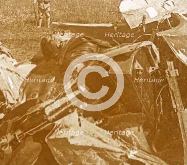 Downed German plane with pilot, c1914-c1918. Artist: Unknown.