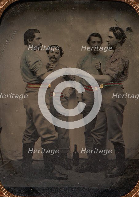 Four Pugilists with a Bottle at Their Feet, 1870-80s. Creator: Unknown.