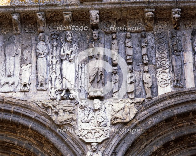 Cathedral of Santiago de Compostela, the Platerias door, detail of the sculptures on the front.