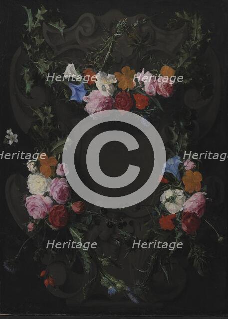A Stone Cartouche with a Garland of Flowers, 1653-1656. Creator: Daniel Seghers.