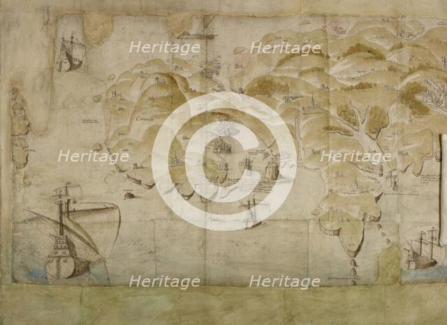 Detail (left-hand end) of a panoramic map of the coast from Land's End to Exmouth..., c1539. Creator: Unknown.
