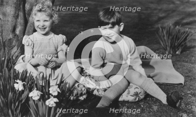 Prince Charles and Princess Anne as children at Balmoral, 28th September 1952.   Creator: Lisa Sheridan.