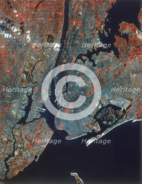 Landsat image of Manhattan, New York, USA, 1980s. Artist: Unknown