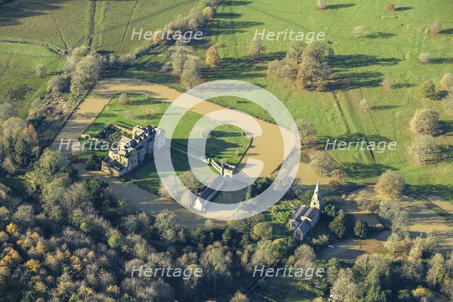Broughton Castle fortified house, gatehouse and moat, Oxfordshire, 2024. Creator: Damian Grady.