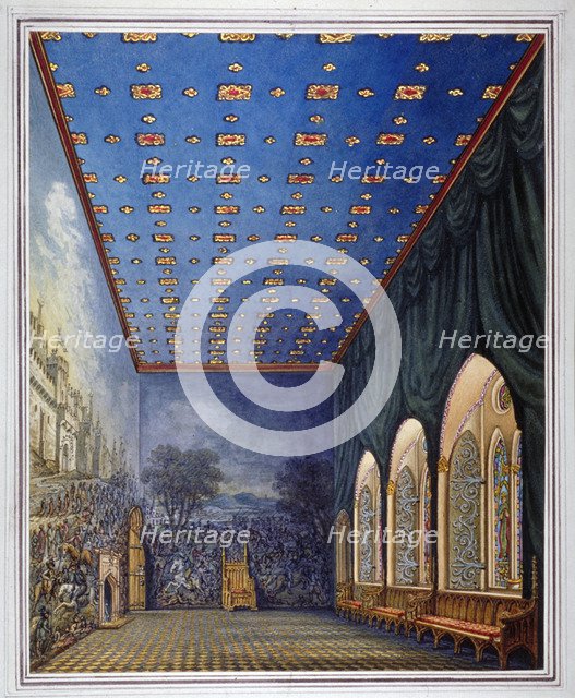 Proposed scheme for redecorating the Painted Chamber, Old Palace of Westminster, London, c1817(?).   Artist: William Capon