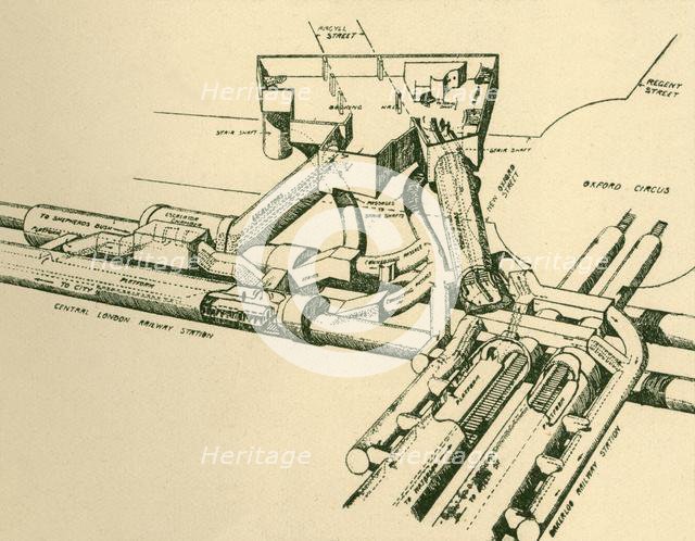 'Diagram of New Tube Station at Oxford Circus', 1930. Creator: Unknown.