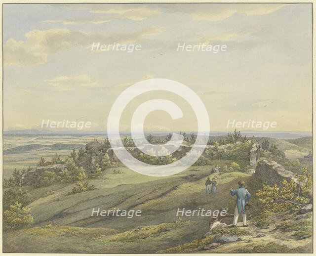 Courtyard of Falkenstein Castle ruins with a view of the Main plain..., mid-late 19th century. Creator: Carl Morgenstern.