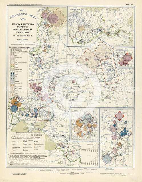 Extraction and primary processing of non-metallic minerals as of January 1, 1933, 1934. Creator: Mikhail Alekseevich TSvetkov.