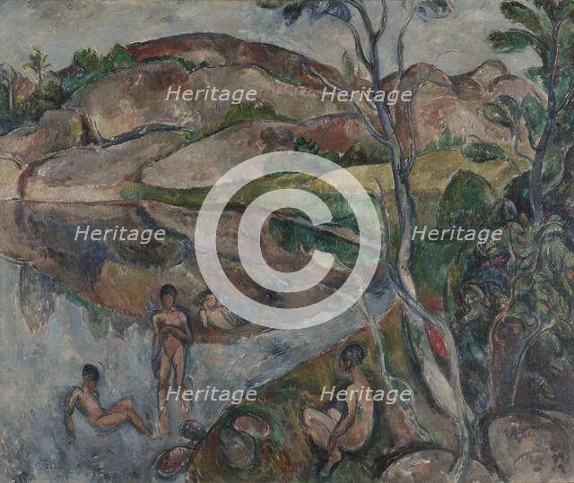 Boys swimming, 1914. Creator: Per Deberitz.