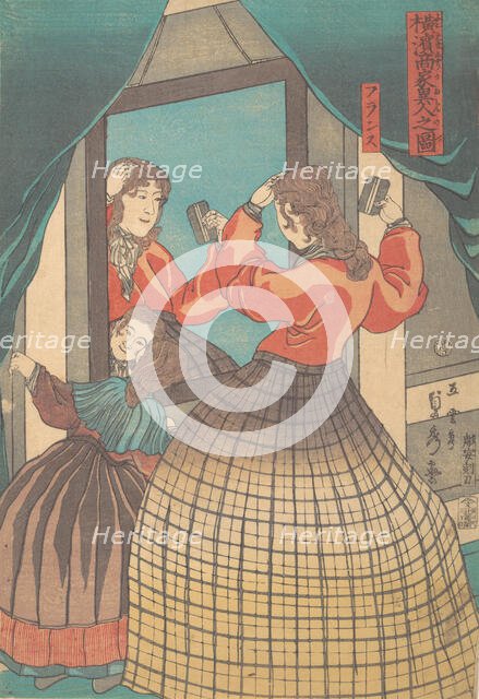 French Woman and Girl, from the series Foreign Merchants in Yokohama, 1861. Creator: Sadahide Utagawa.
