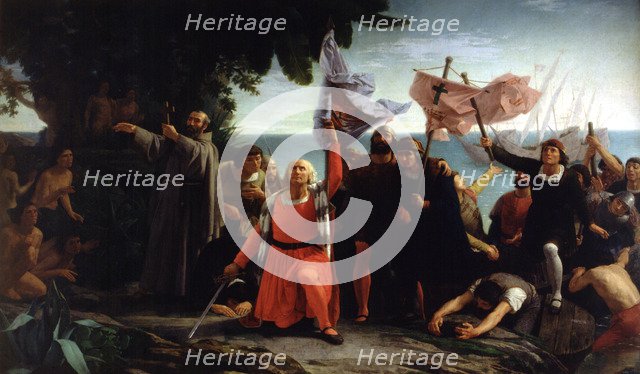 First Landing of Columbus' 1862, Christopher Columbus (1451-1506). Italian navigator.