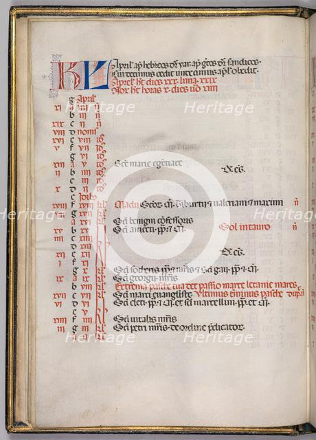 Missale: Fol. 4v: April Calendar Page, 1469. Creator: Bartolommeo Caporali (Italian, c. 1420-1503).