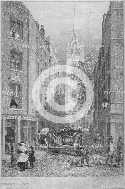 Church of St Dunstan-in-the-East from the Custom House, City of London, 1828. Artist: Edward William Cooke