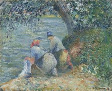 Washerwomen at the water's edge, Pontoise, 1878. Creator: Pissarro, Camille (1830-1903).