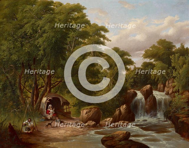 Landscape with Figures, 1859. Creator: Thomas Balthazar Glessing.