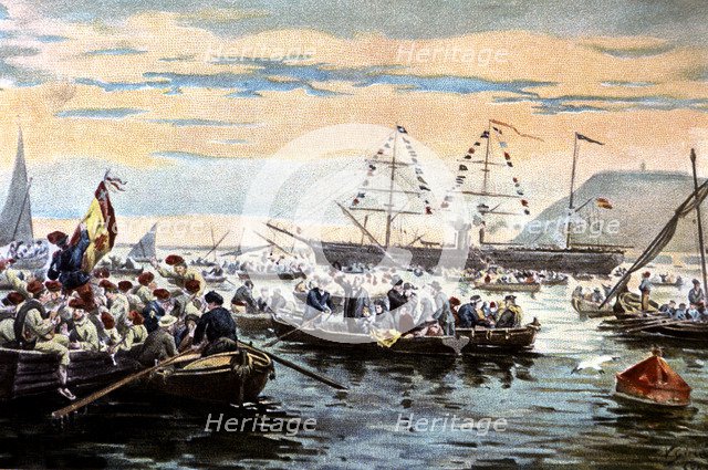 War of Cuba, shipment from the port of Barcelona of Catalan volunteers on board of the steamer 'S…