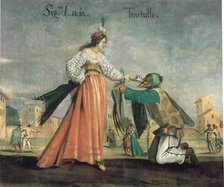 Scene from the Commedia dell'Arte: Signora Lucia and Trastullo. Creator: Anonymous.