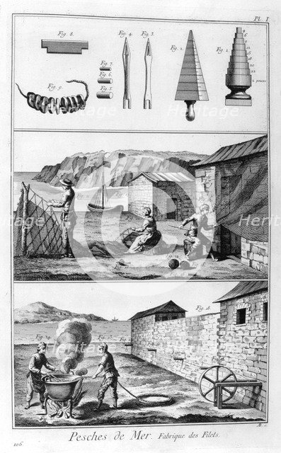 Sea fishing, net manufacture, 1751-1777. Artist: Unknown