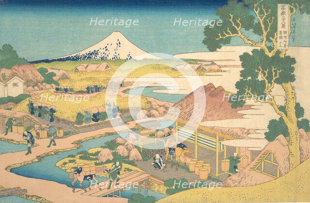 Fuji from the Katakura Tea Fields in Suruga (Sunshu Katakura chaen no Fuji), from t..., ca. 1830-32. Creator: Hokusai.