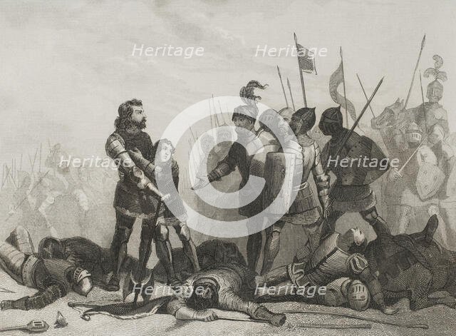 Battle of Aljubarrota, (14 August 1385), Hundred Years' War, 1853.  Creator: Antonio Roca Sallent.