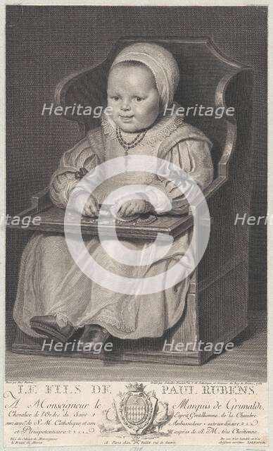 Portrait of one of Cornelis de Vos' children (probably), seated in a baby chair, 1762. Creator: Manuel Salvador Carmona.