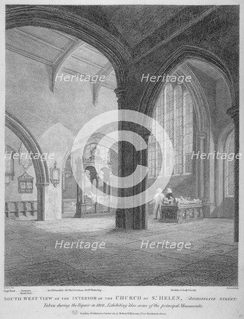 Interior south-west view of the Church of St Helen, Bishopsgate, City of London, 1817. Artist: Bartholomew Howlett