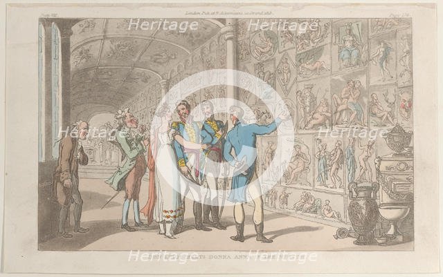 Don Luigi Meets Donna Anna in the Museum, from "Naples and the Campagna Felice: in..., June 1, 1815. Creator: Thomas Rowlandson.