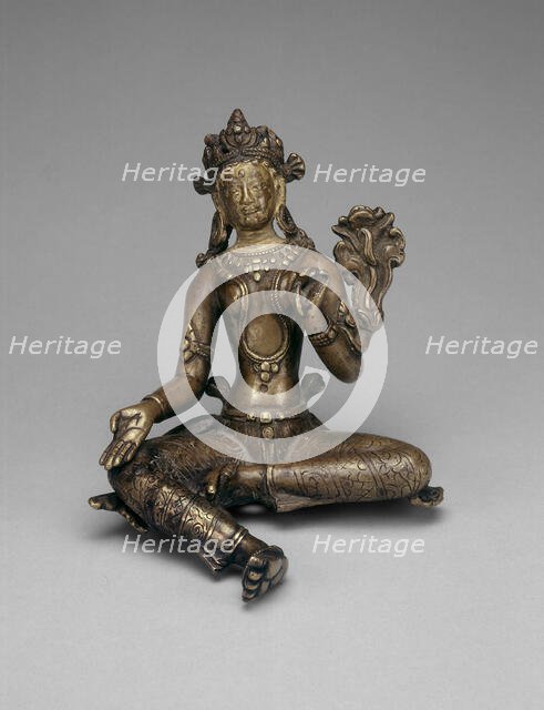 Goddess Green Tara Seated with Hand in Gesture of Gift Giving (Varadamudra), 16th century. Creator: Unknown.